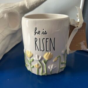 Rae Dunn Easter Yellow and White Flowers Floral He is Risen Mug